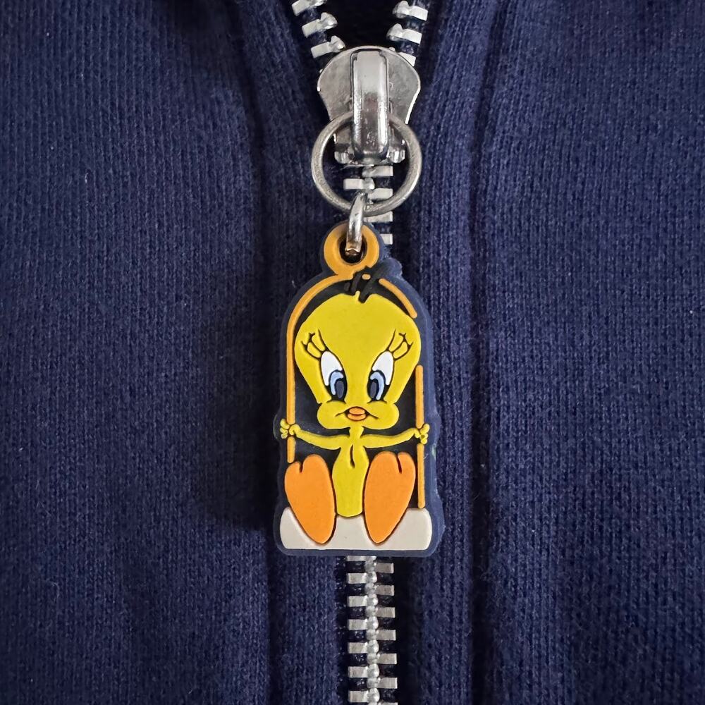 Warner Bros Tweety Bird Vintage 1999 Zip Up Navy Blue Hoodie Sweatshirt 90s Y2K - Picture 4 of 6